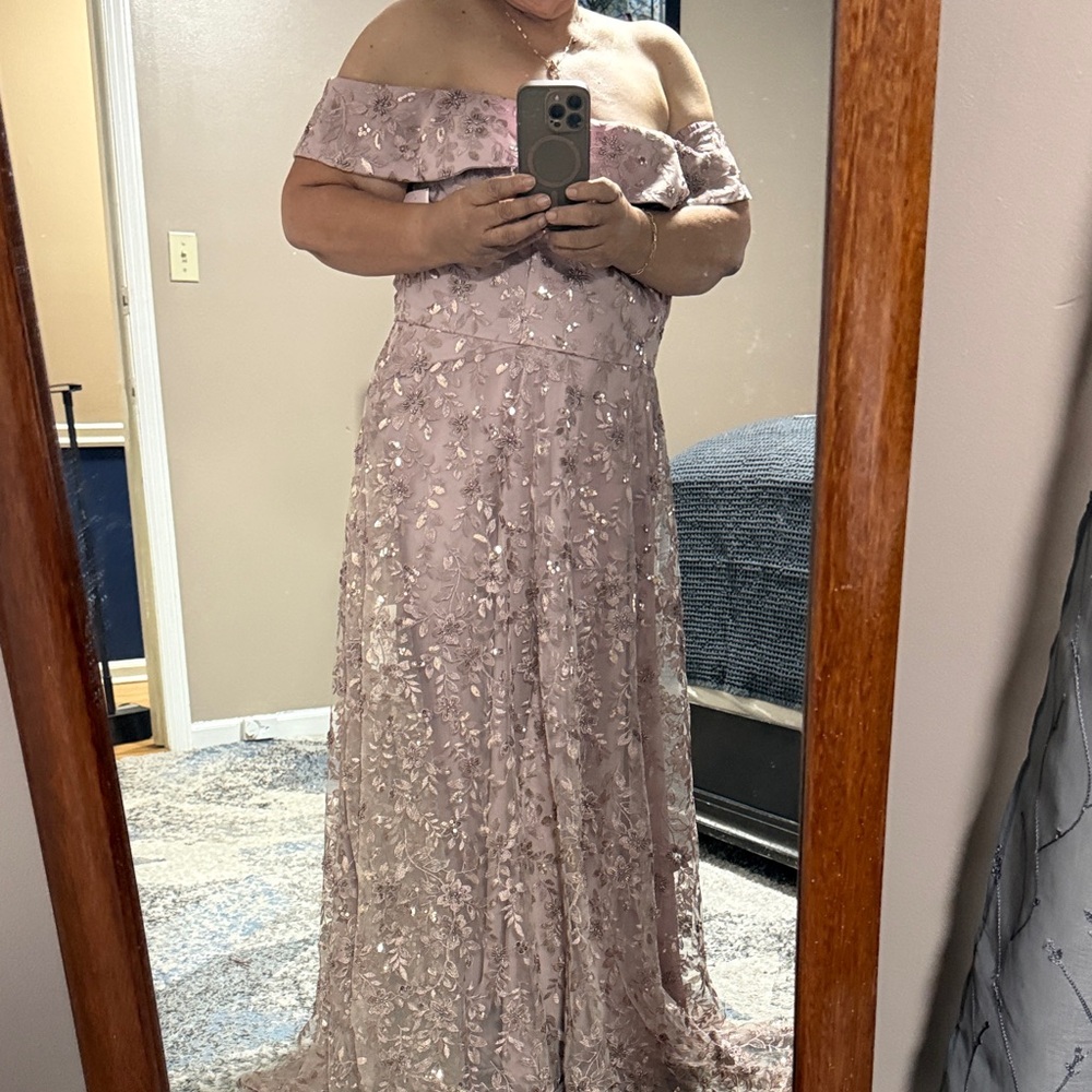 Oleg Cassini Pink Off-Shoulder Prom Dress